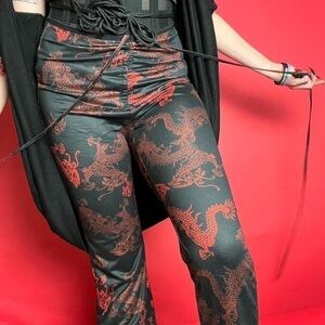 Black and red dragon print tie pants  🖤❤️​​​​​​​​​​​​​​​​​​​​​